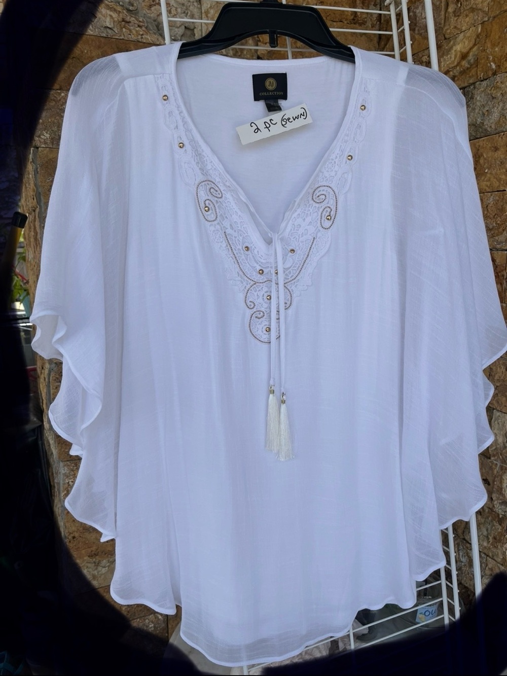 Collection B White Embroidered Tassel V-Neck Tunic